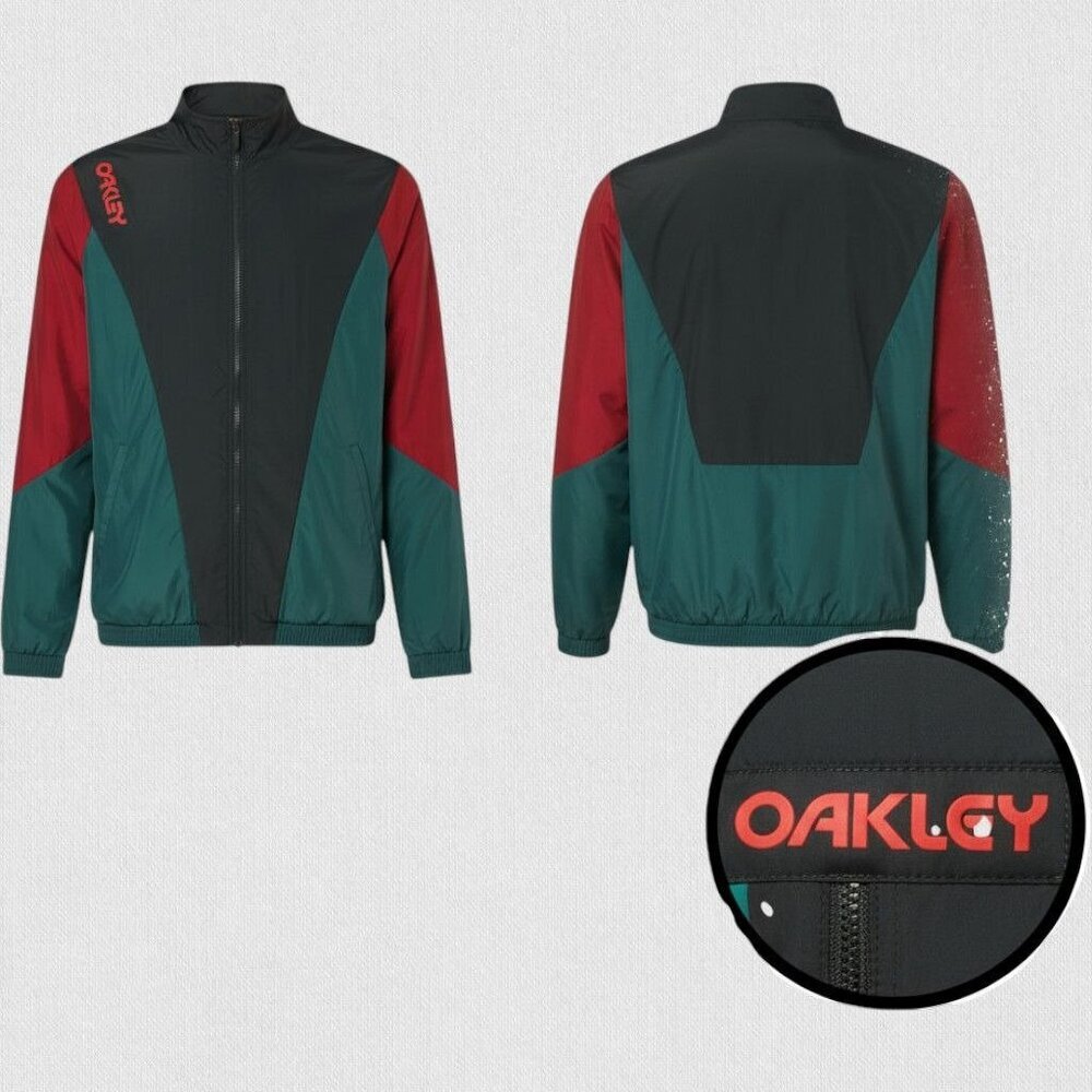 Oakley Mens Track Jacket Size Large NEW Nylon Full Zip Black Colorblock Athletic
